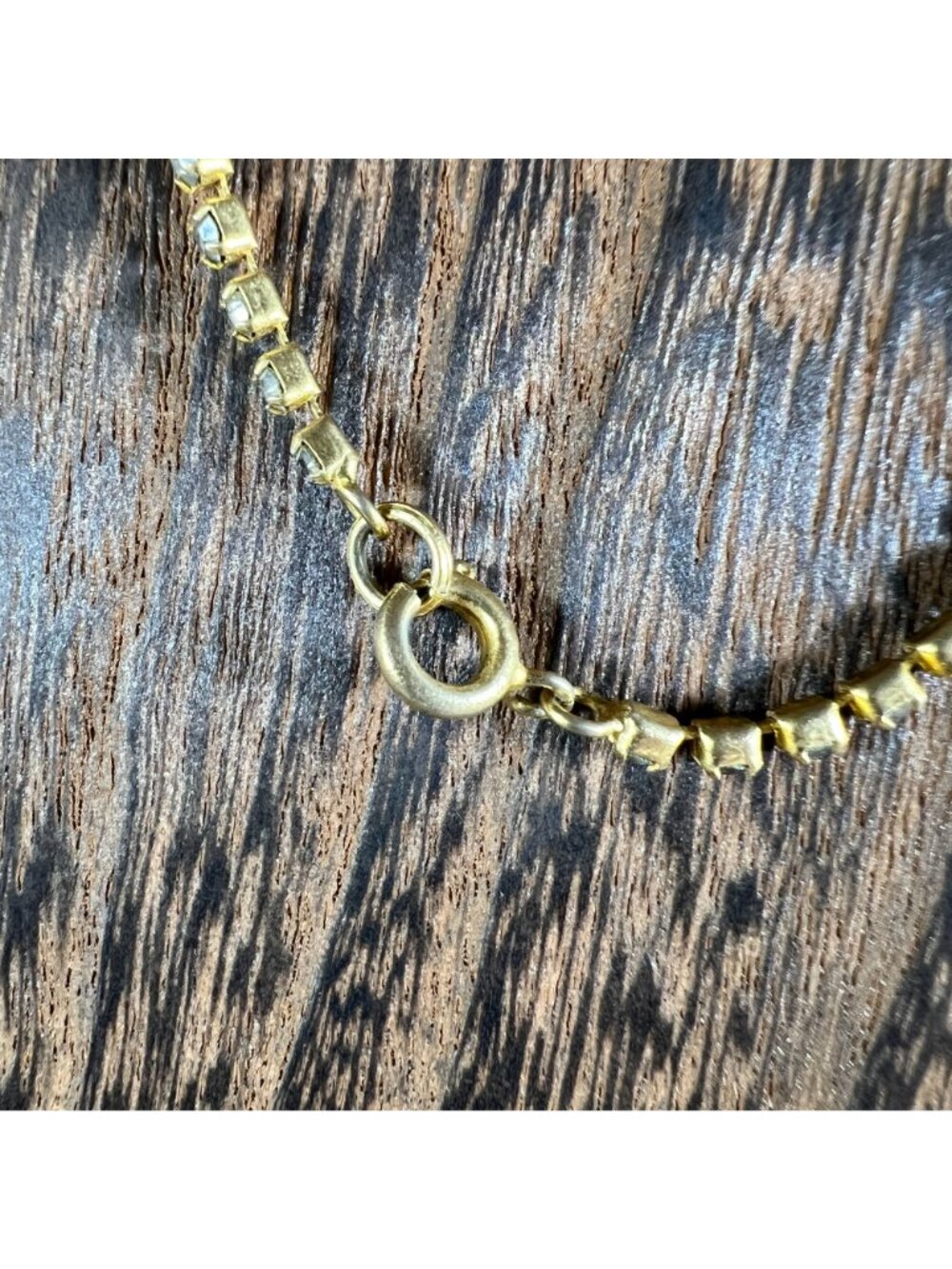 Gold-Tone Rhinestone Necklace With Oval Pendant & Chain Link Design - Picture 3 of 3